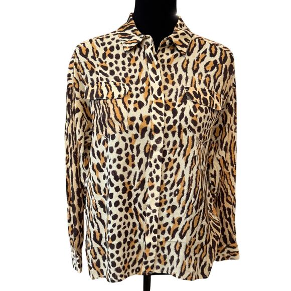 NEW SEE U SOON Leopard Print Button Down Long Sleeve Shirt Size XS - Picture 1 of 6
